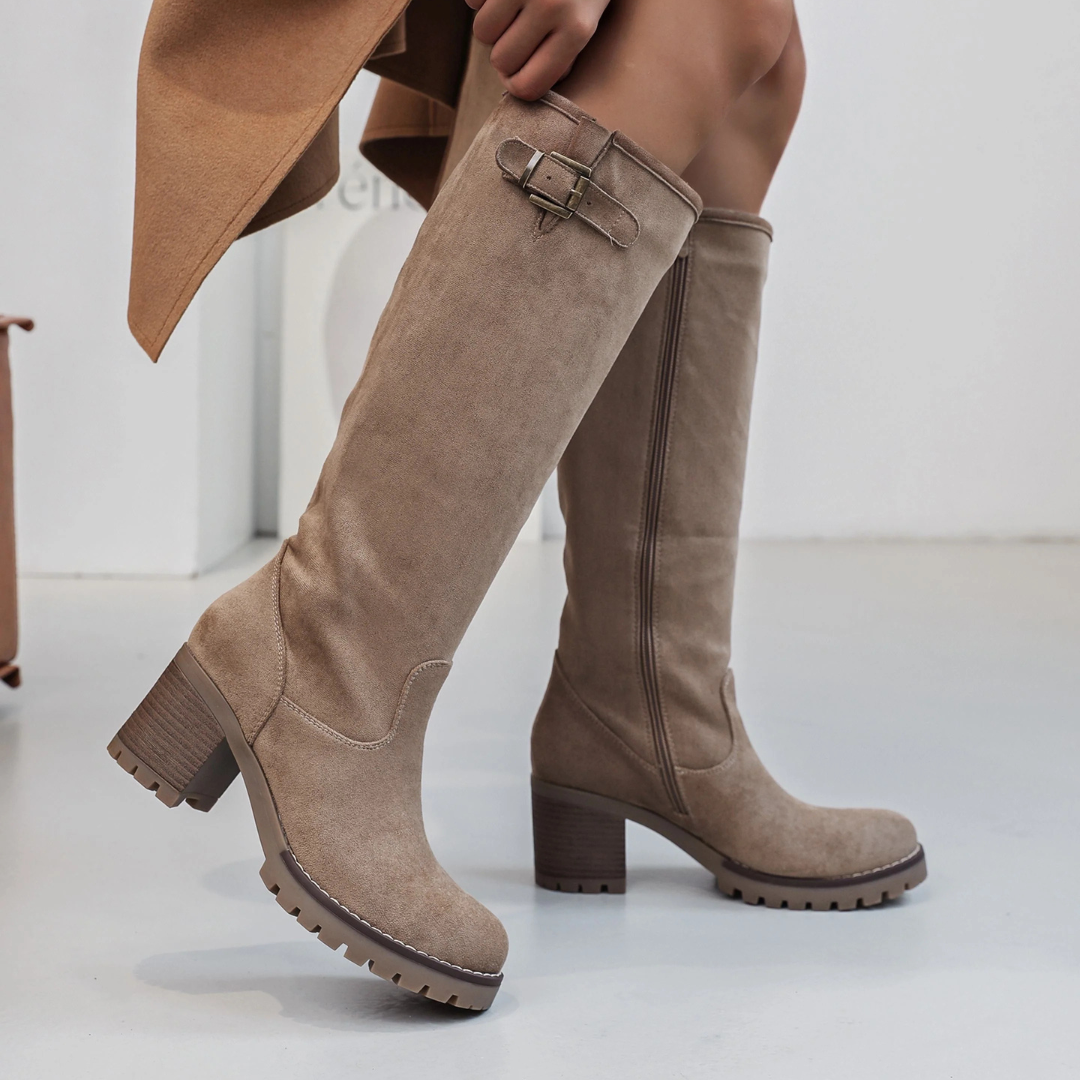 Alice - High Buckle Taupe Boots
