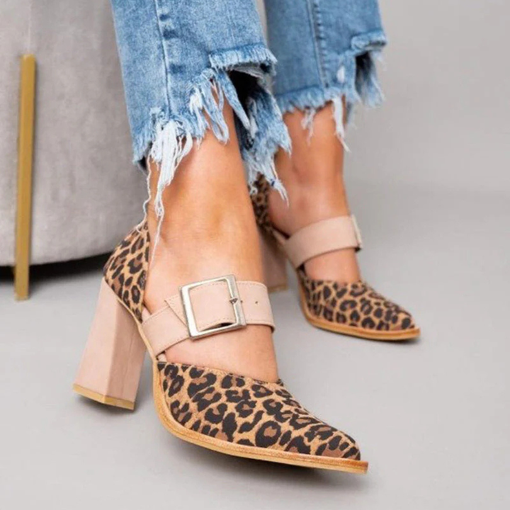 Judith - Leopard Print Suede Sandals with Stable Heel