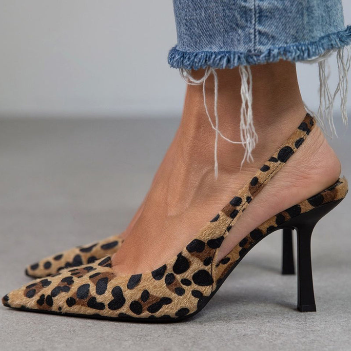 Lena - Khaki leopard print court shoes with pointed toe