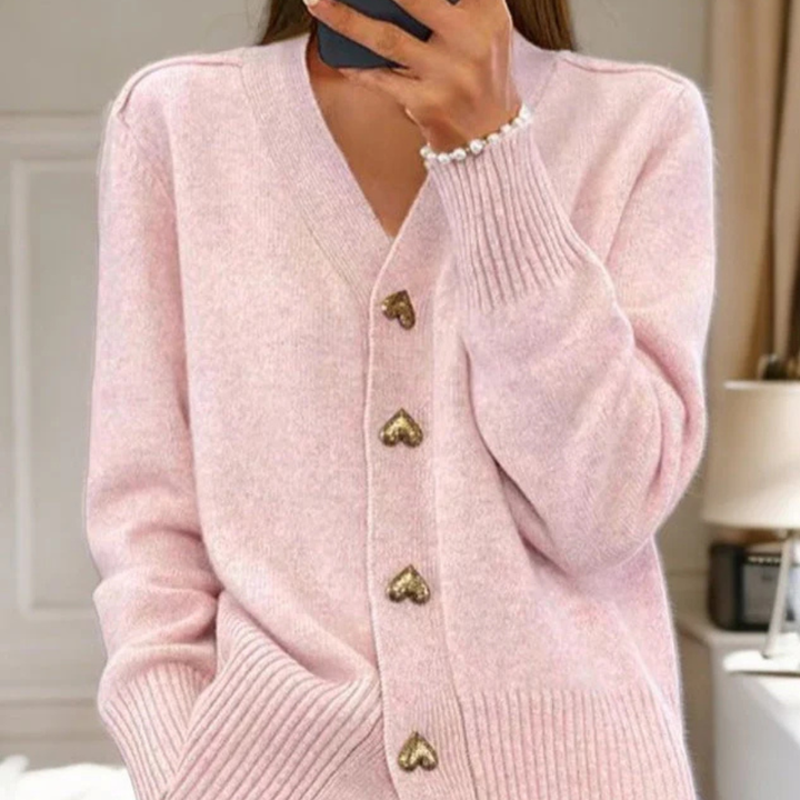 Elizabeth - Stylish Heart Button Cardigan