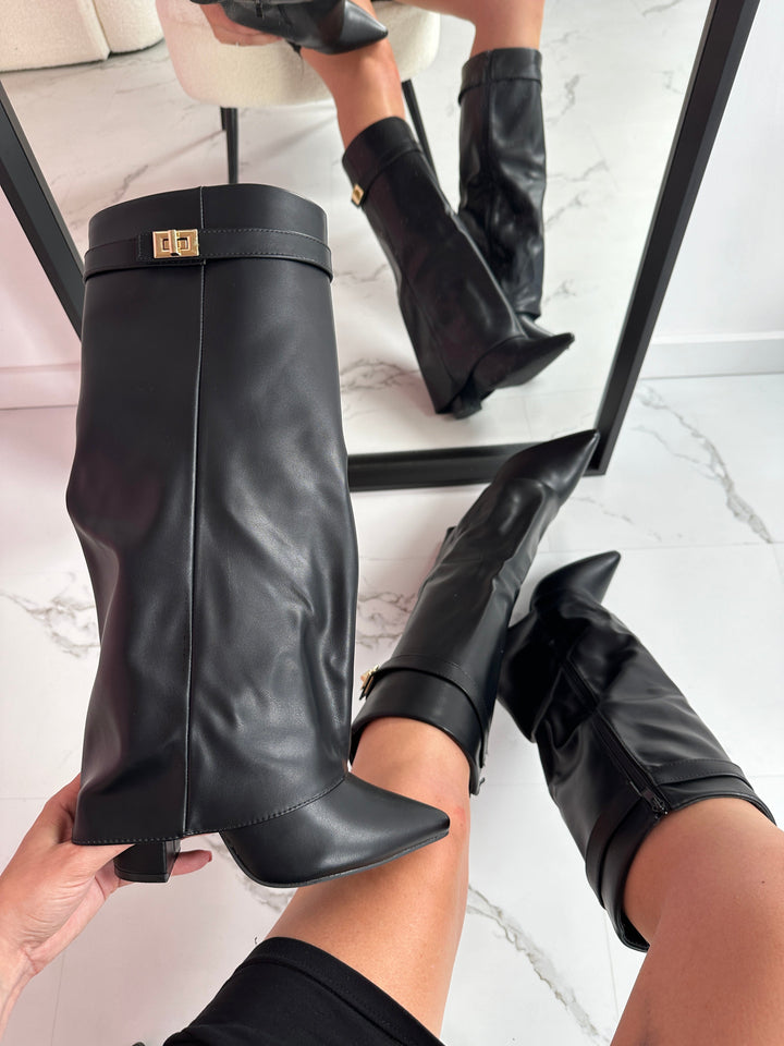 Sally - Black Leather Boots