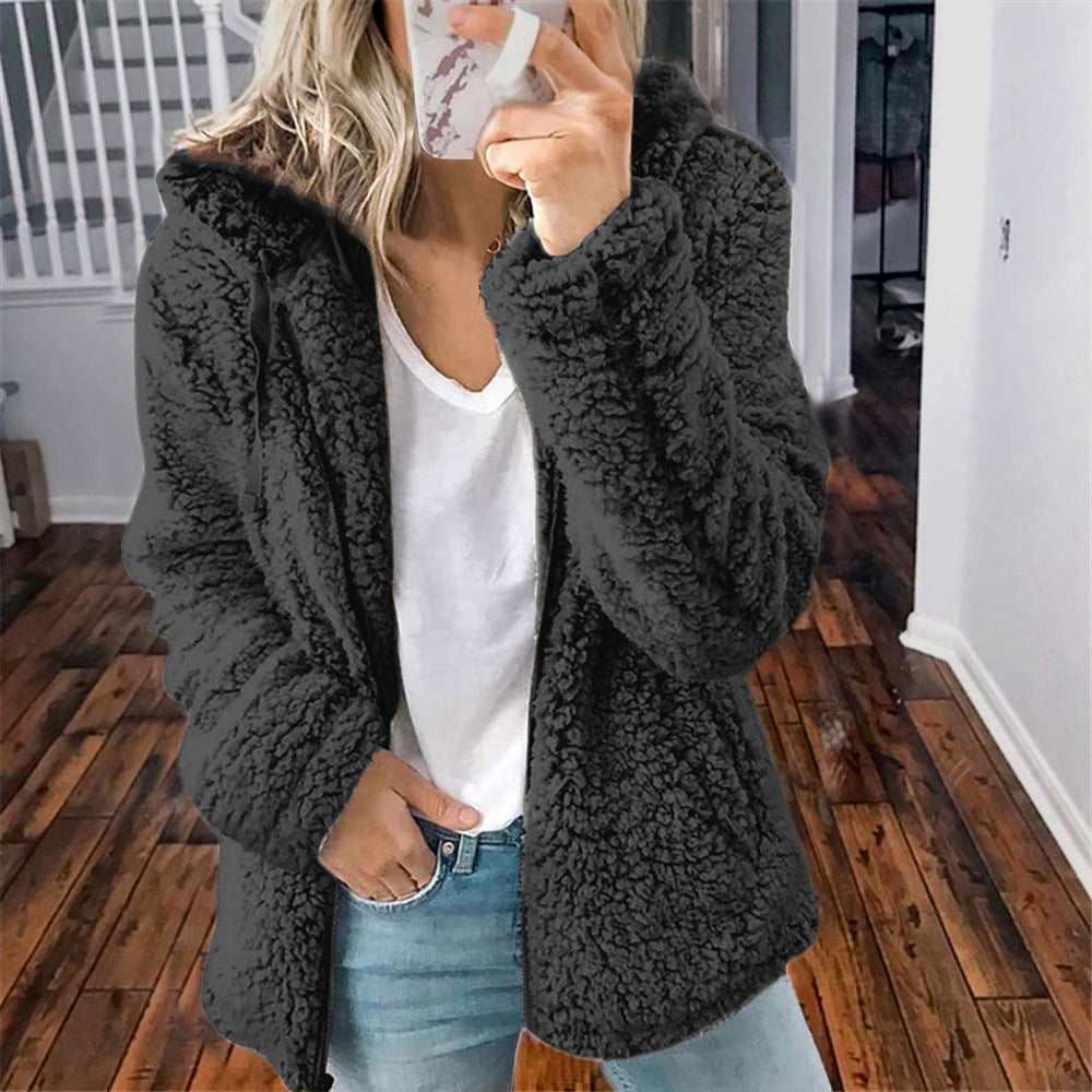 Sara - Winter Lamb Wool Plush Hooded Jacket