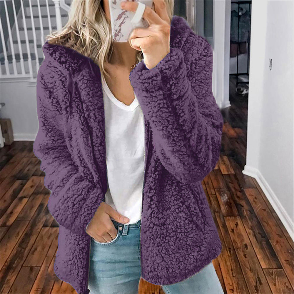 Sara - Winter Lamb Wool Plush Hooded Jacket