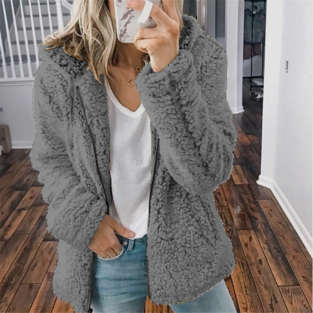 Sara - Winter Lamb Wool Plush Hooded Jacket