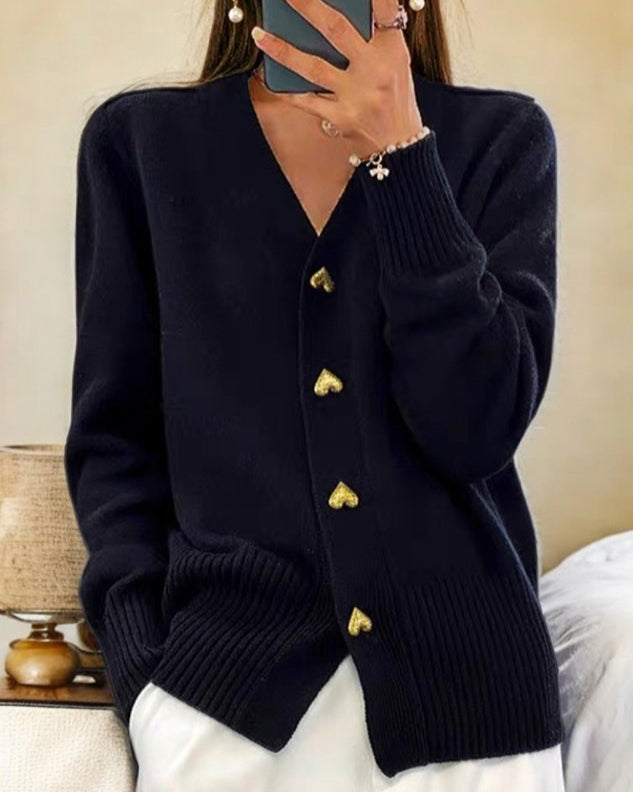 Elizabeth - Stylish Heart Button Cardigan