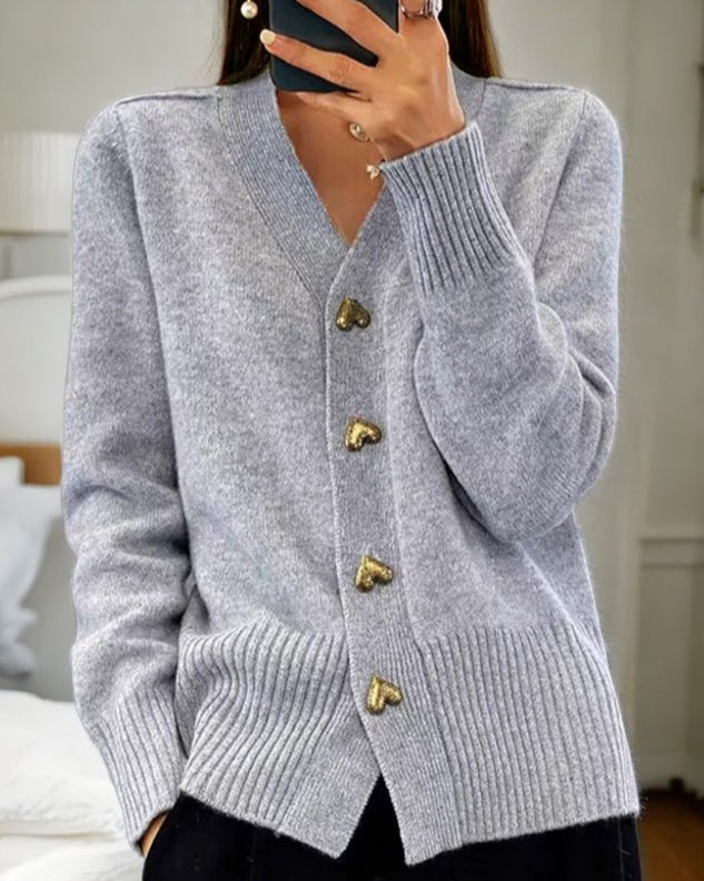 Elizabeth - Stylish Heart Button Cardigan