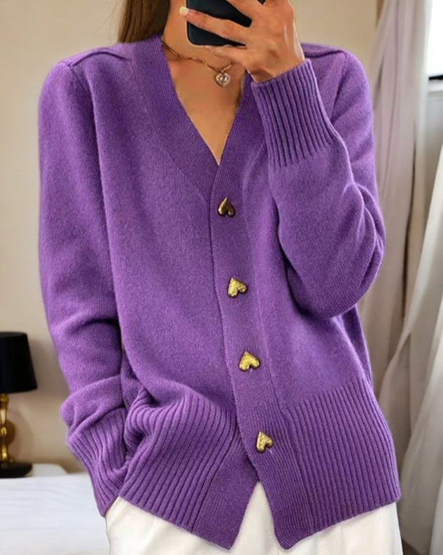 Elizabeth - Stylish Heart Button Cardigan