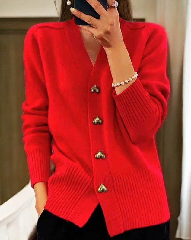 Elizabeth - Stylish Heart Button Cardigan