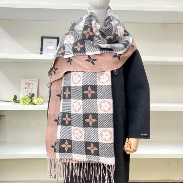 Jasmin - Comfy Warm Plaid Double Side Tassel Scarf