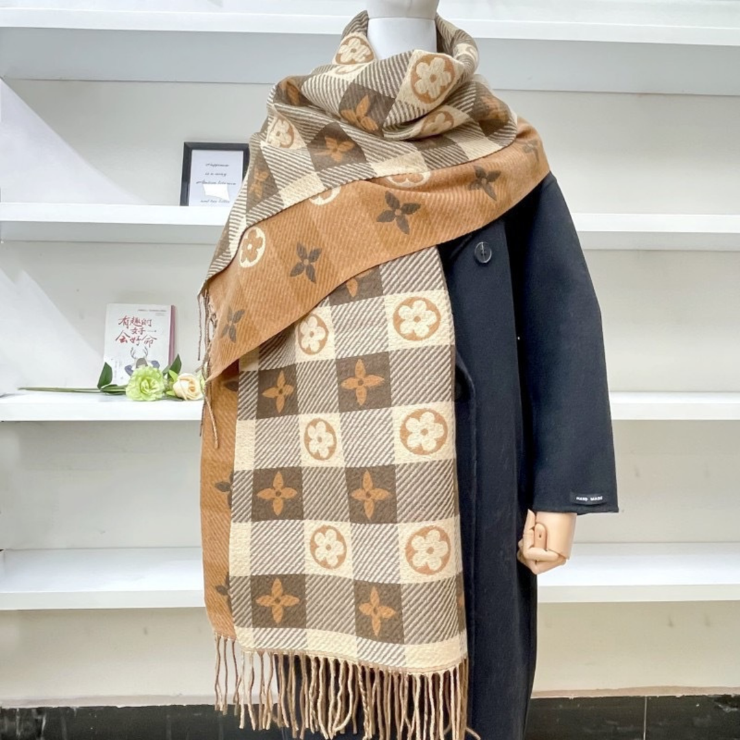 Jasmin - Comfy Warm Plaid Double Side Tassel Scarf
