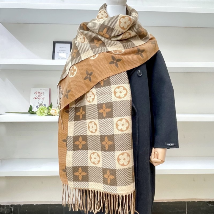 Jasmin - Comfy Warm Plaid Double Side Tassel Scarf