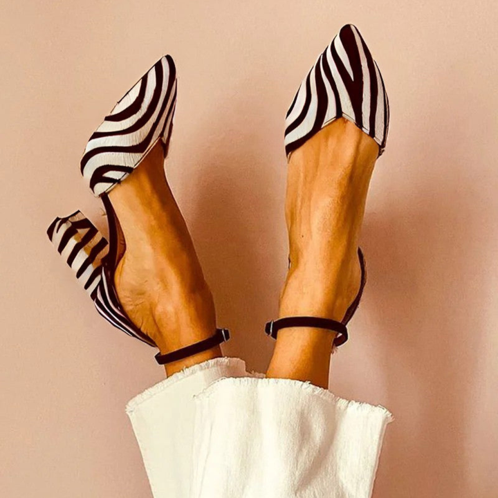 Iris - Mid-heel sandals with strap and zebra print