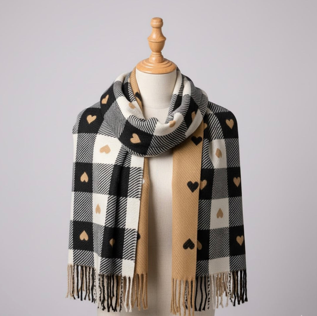Jasmin - Comfy Warm Plaid Double Side Tassel Scarf