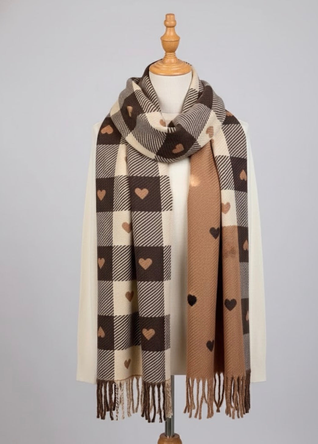 Jasmin - Comfy Warm Plaid Double Side Tassel Scarf